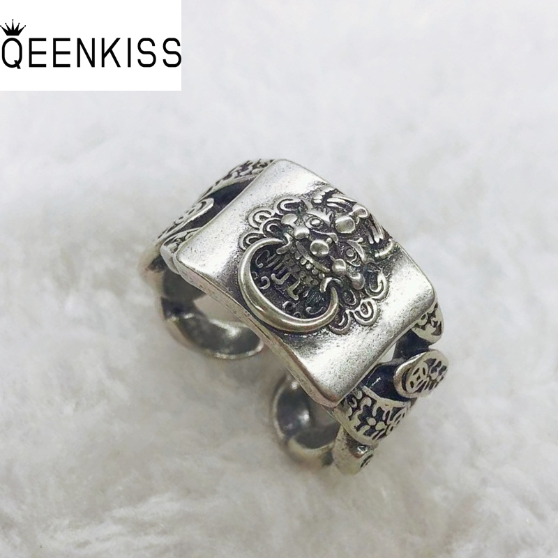 Mens Grooming Kit Gift - QEENKISS-925 فضة PIXIU الدائري للرجال ،